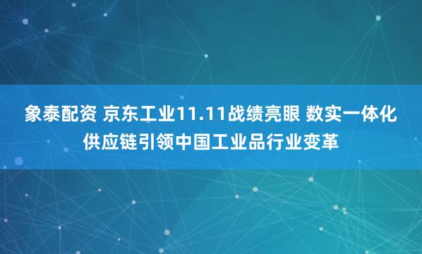 象泰配资 京东工业11.11战绩亮眼 数实一体化供应链引领中国工业品行业变革